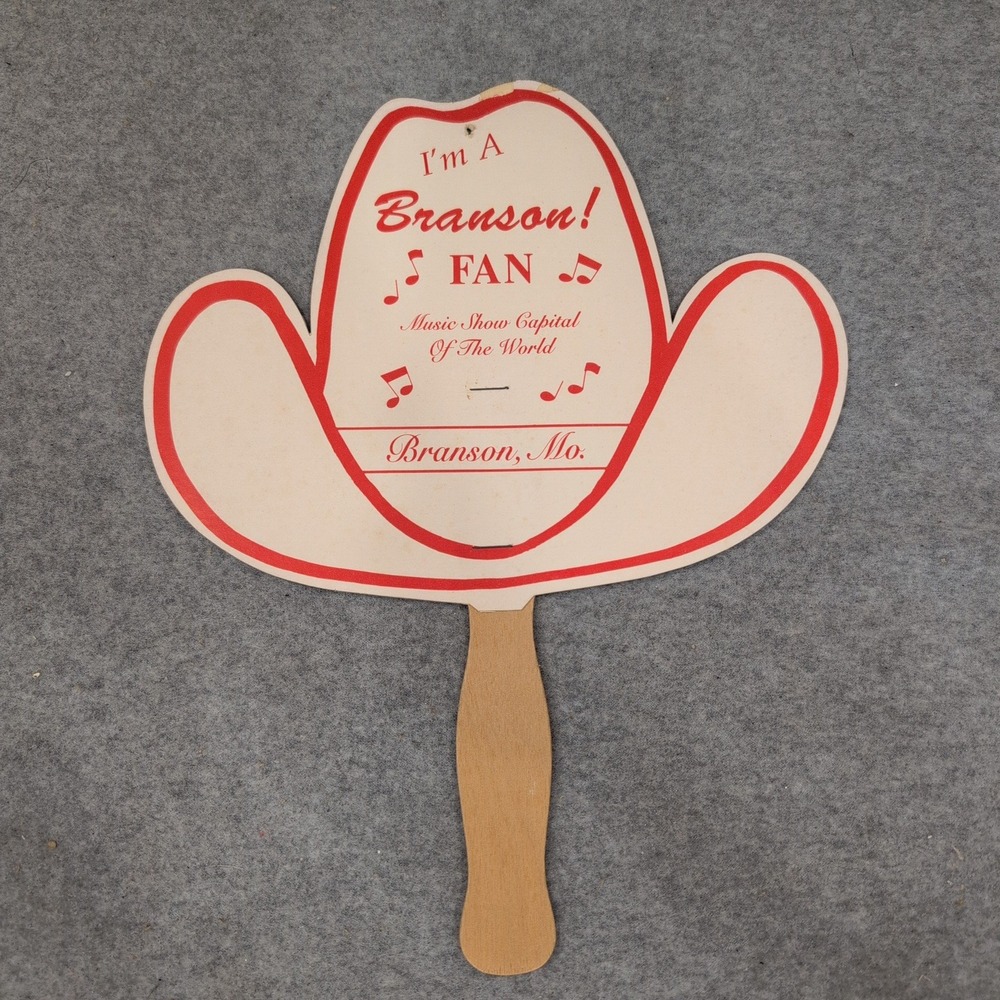 Vtg Branson Missouri Cowboy Hat Hand Fan Souvenir Music Show Capital Red White - Picture 1 of 2